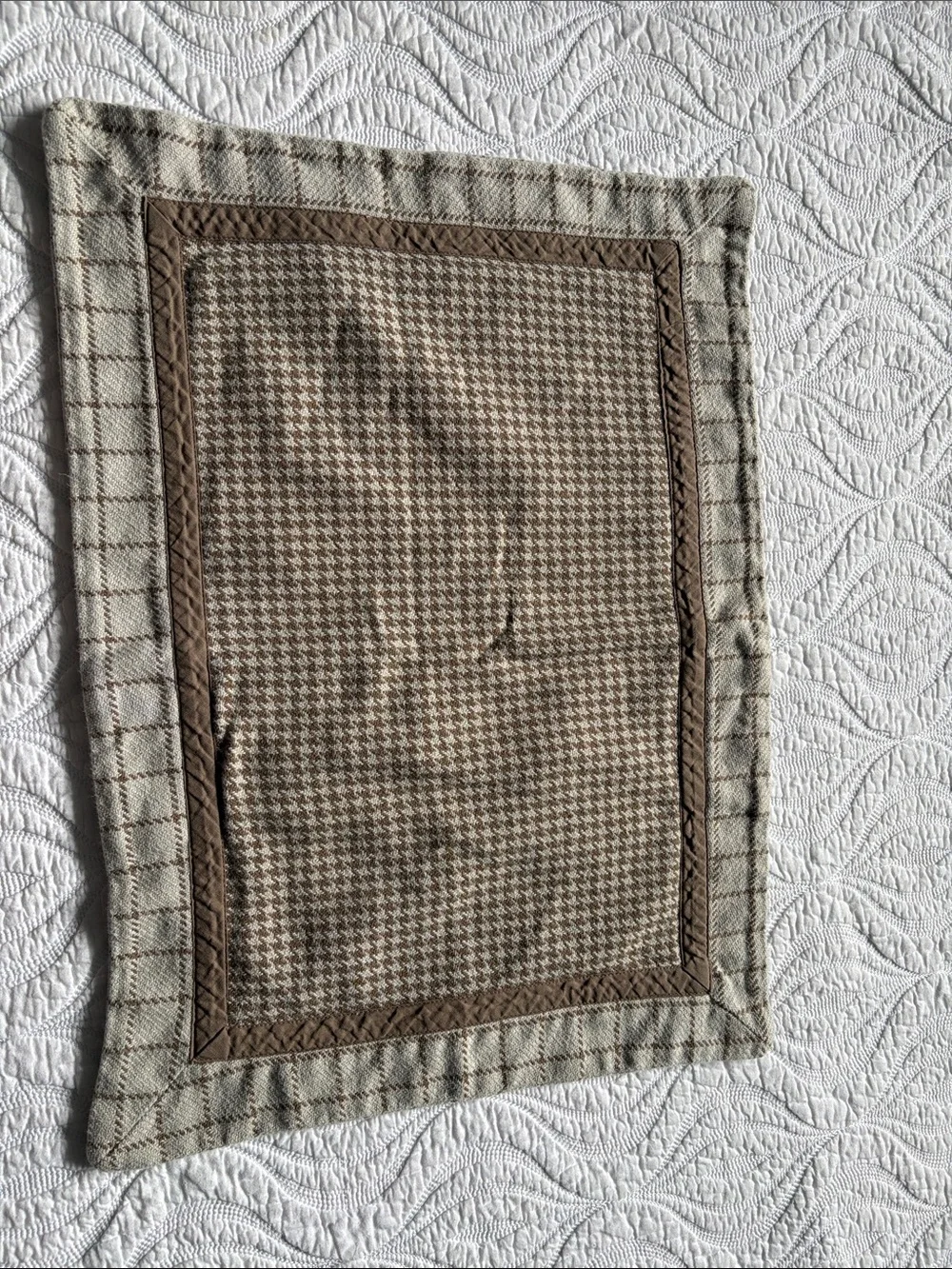 Restoration Hardware Brown and Blue Houndstooth Pillow Shams and bed skirt
